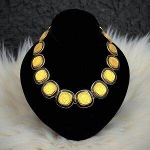 Vintage Gold Tone Confoederatio Helvetica Coin Statement Necklace – Collar 17”